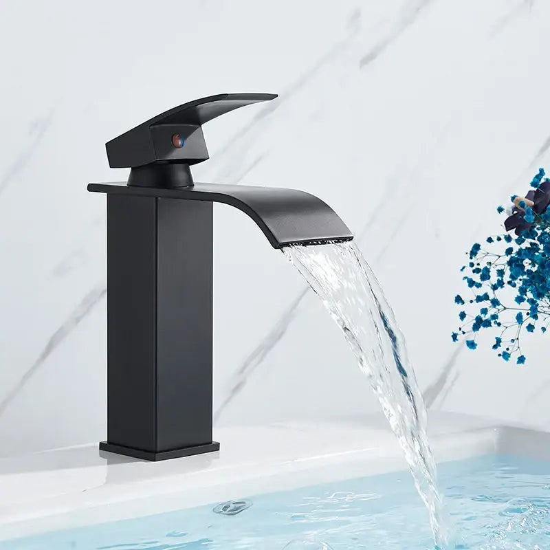 Modern matte black brass bathroom waterfall sink faucet with sleek black brass bathroom decorbites design