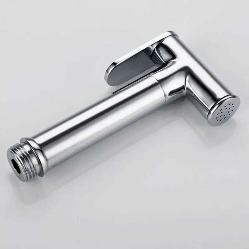 Shiny chrome-finished handheld bidet faucet with sleek modern design and perforated nozzle decorbites brass bidet