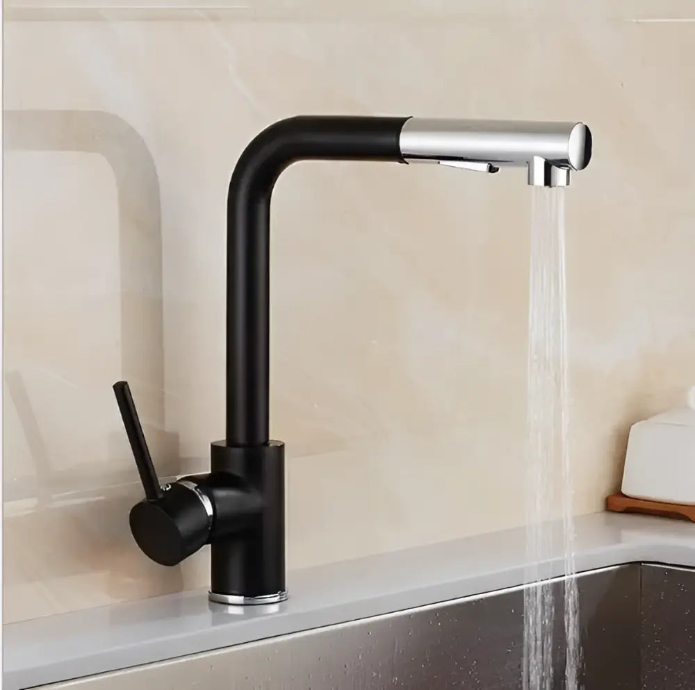 Modern matte black brass brushed nickel kitchen faucet with sleek curved spout and pull-down spray for decorbites brass brushed kitchens