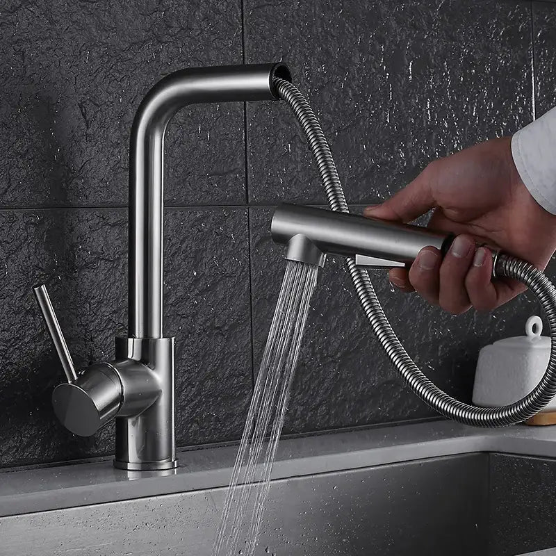 Modern matte black brass brushed nickel kitchen faucet with pull-out spray head and flexible hose for brushed nickel kitchen decorbites