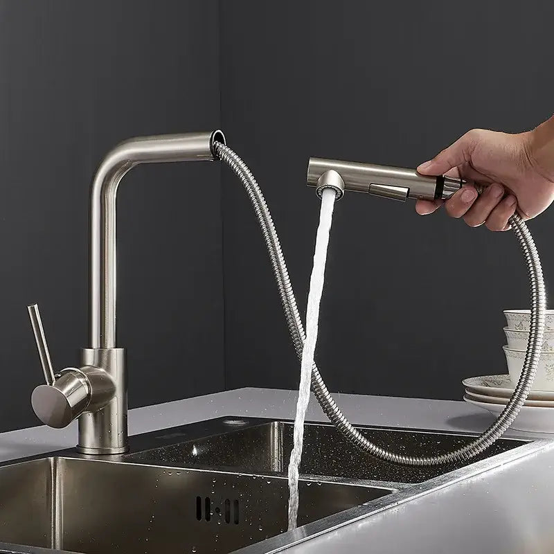Modern matte black brass brushed nickel kitchen faucet with stainless steel pull-down spray and flexible hose decorbites brass brushed