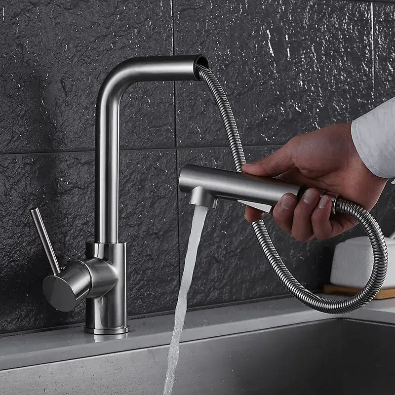 Modern matte black brass brushed nickel kitchen faucet with pull-out spray head and flexible hose for brushed nickel kitchen decorbites brass brushed