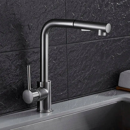 Modern matte black brass brushed nickel kitchen faucet with sleek curved spout and cylindrical handle for decorbites brass brushed style