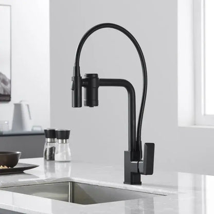 Modern matte black brass flexible 3 way kitchen filter tap mixer with gooseneck spout by decorbites black brass