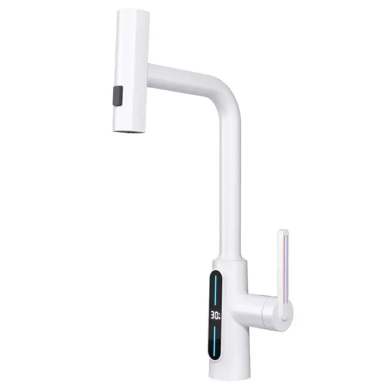 Modern matte black brass kitchen faucet pull out mixer with integrated digital temperature display and vertical handle decorbites brass kitchen