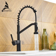 Modern matte black brass kitchen faucet with coiled flexible spout and pull down sprayer for decorbites black brass kitchens