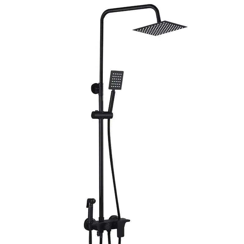 Modern matte black brass shower set with square rainhead and handheld spray perfect for stylish bathroom decorbites black brass