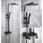 Modern matte black brass shower set with square rainhead handheld spray nozzle and wall-mounted control valve decorbites black brass shower
