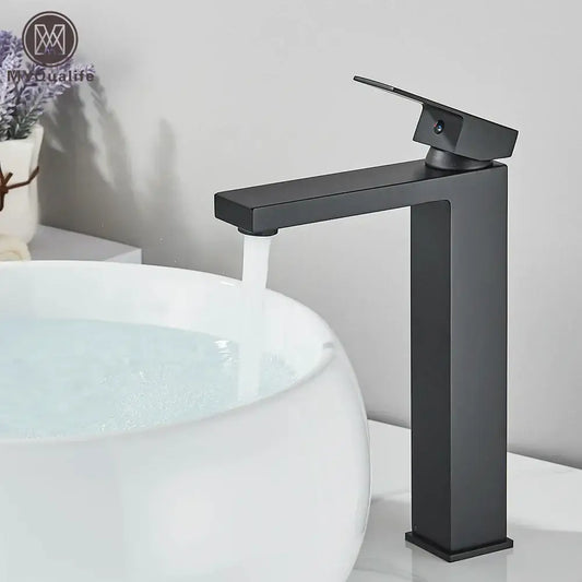 Modern matte black brass square basin faucet bathroom mixer tap with sleek rectangular spout and handle by decorbites black brass