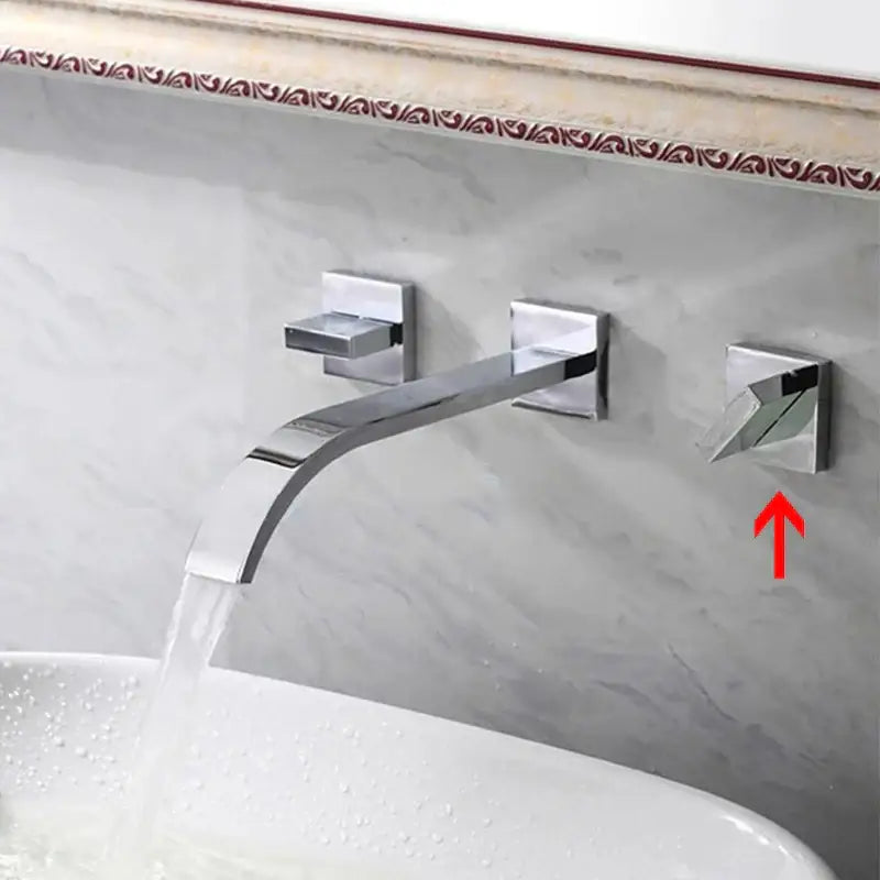 Modern chrome finished basin faucet with sleek angular design and square handles for decorbites black brass wall bathroom use
