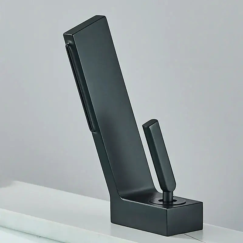 Modern matte black brass waterfall basin faucet with sleek rectangular spout for stylish bathroom decorbites basin faucet