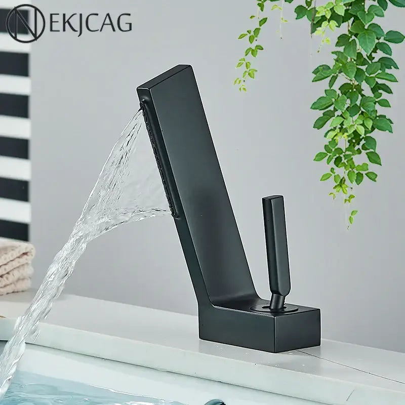Modern matte black brass waterfall basin faucet with sleek design for bathroom mixer tap by decorbites brass waterfall