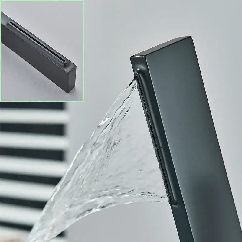 Modern matte black brass waterfall basin faucet with sleek minimalist design ideal for contemporary bathroom decorbites brass waterfall