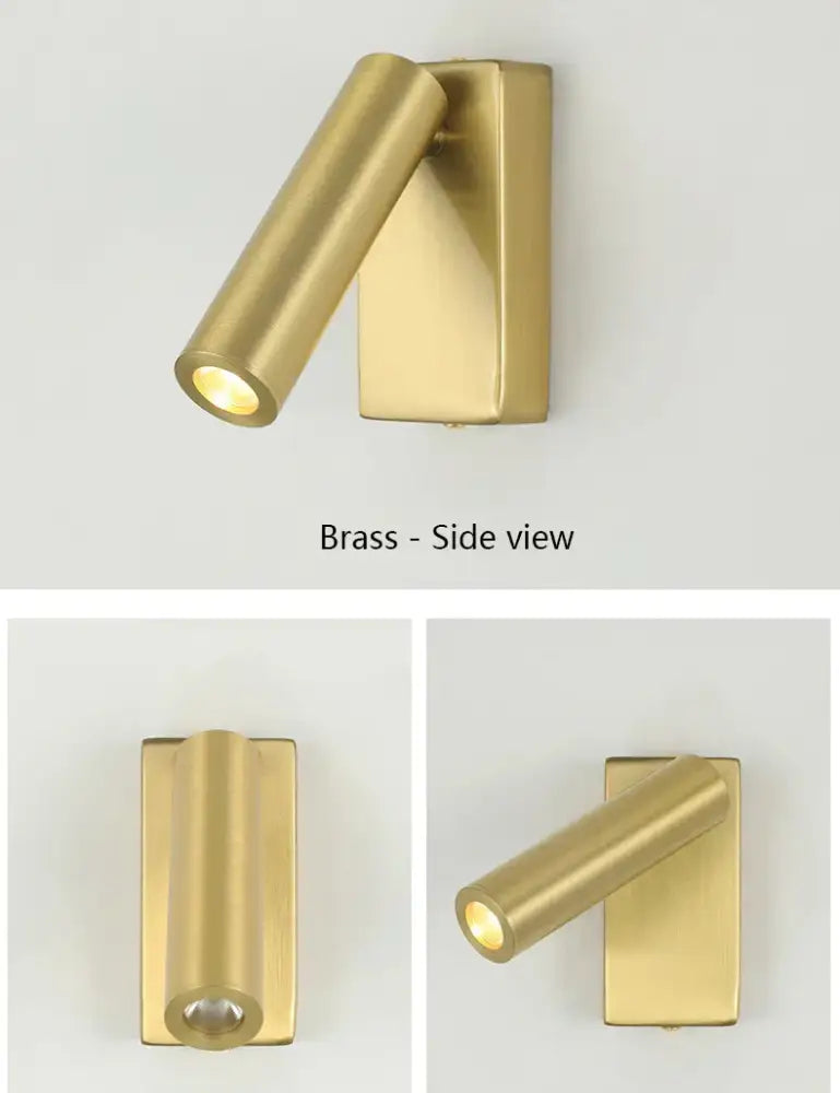 Brass reading wall lamp with sleek cylindrical head and rectangular base featuring decorbites adjustable angle design