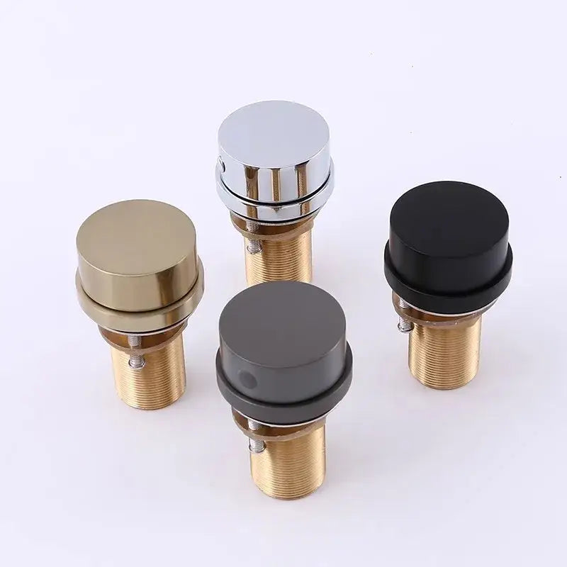Four metallic faucet aerators with polished caps in gold, chrome, black, and dark gray for basin faucet decorbites brushed gold