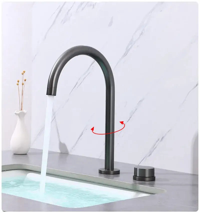 Modern matte black basin faucet with brushed gold accents decorbites brushed gold 360 rotation sleek curved spout