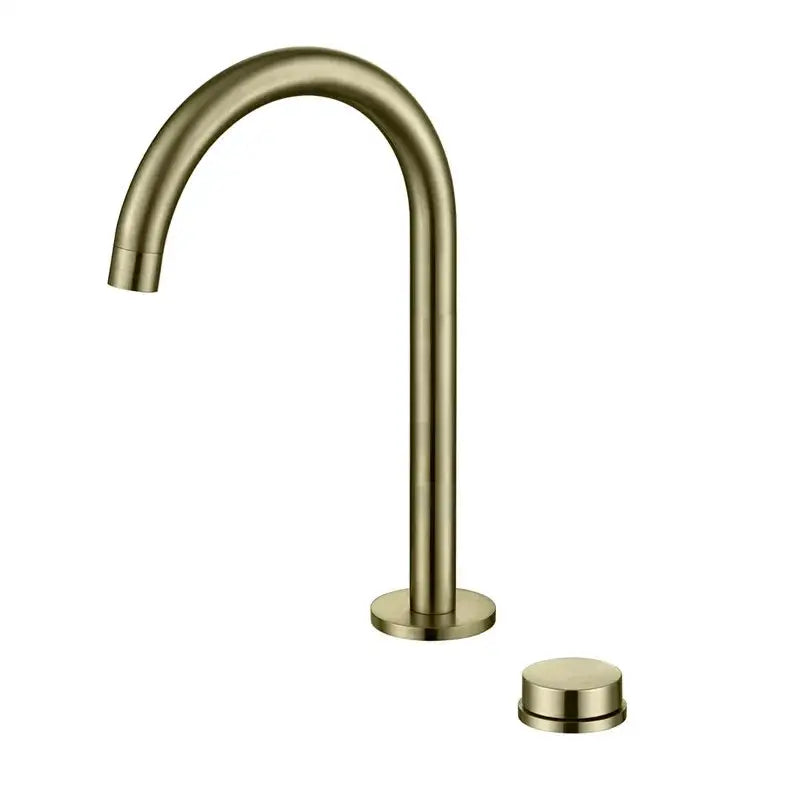Modern matte black and brushed gold basin faucet with brass-finished single handle and sleek curved spout for kitchen decorbites brushed gold
