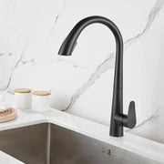 Modern matte black and brushed gold kitchen faucet with sleek curved spring spout decorbites black brushed design