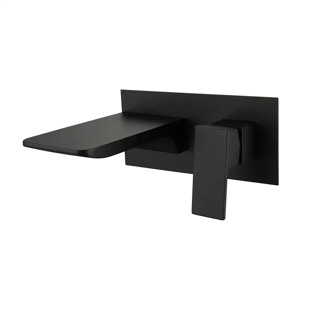 Modern matte black basin faucet with sleek rectangular handle solid brass design complements brushed gold accents