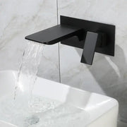 Black matte solid brass basin faucet wall-mounted with sleek modern design for bathroom with brushed gold accents