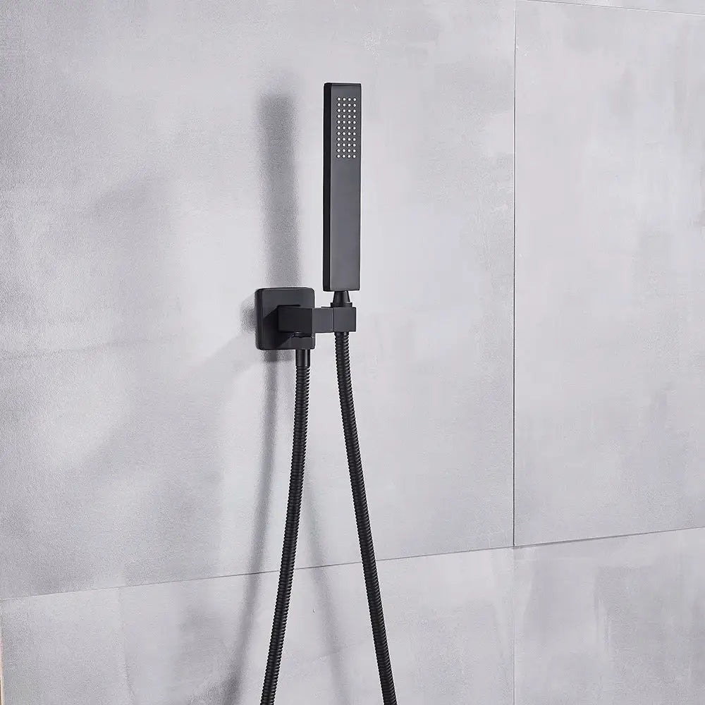 Modern matte black handshower head with 150cm stainless hose and wall-mounted bracket decorbites black abs finish