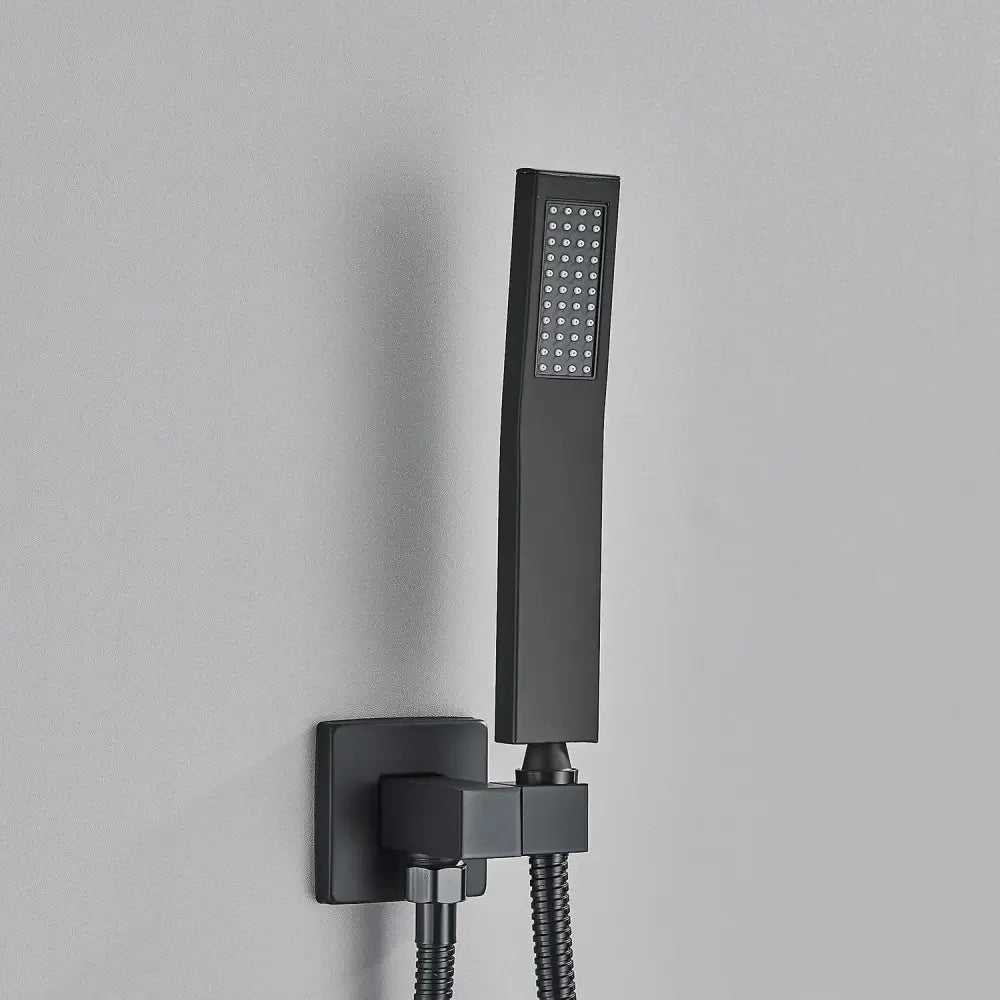 Modern matte black handshower head with 150cm stainless hose and decorbites black abs rectangular showerhead