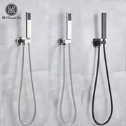 Modern matte black and brushed nickel handshower head with 150cm stainless hose and decorbites black abs finish