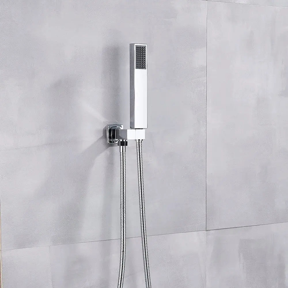Modern chrome finished rectangular handshower head with flexible braided 150cm stainless hose by decorbites black abs