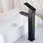 Modern matte black brushed tall basin sink faucet with angular design and square spout for bathroom decorbites brushed tall