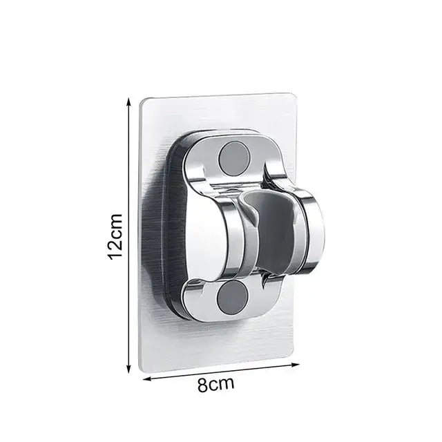 Silver metallic showerhead holder with brushed finish and adhesive pads for modern matte black modes high pressure shower head