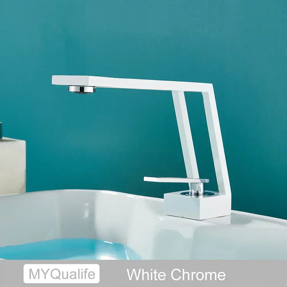 Modern matte black and white chrome basin sink faucet with sleek angular design for brass basin sink decorbites bathroom use