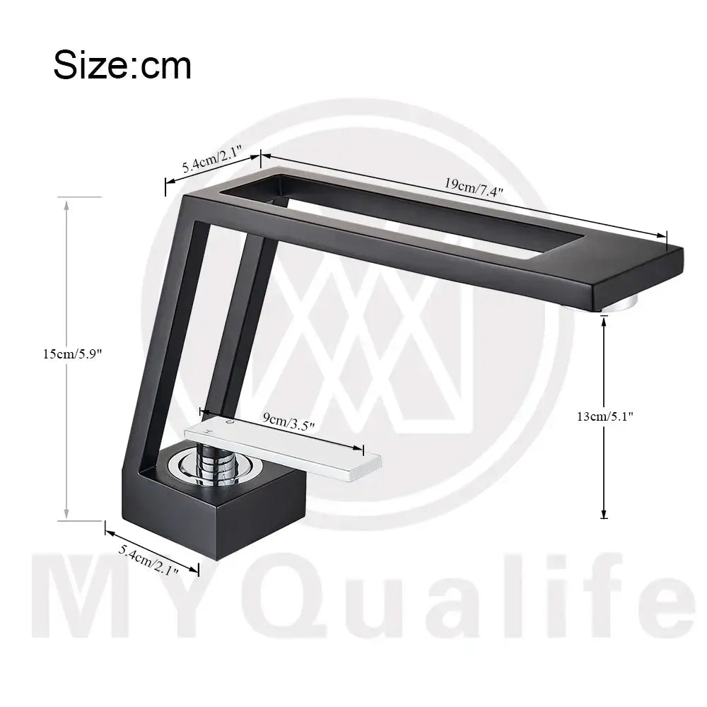 Modern matte black and chrome waterfall basin sink faucet with sleek angular design for decorbites brass basin use