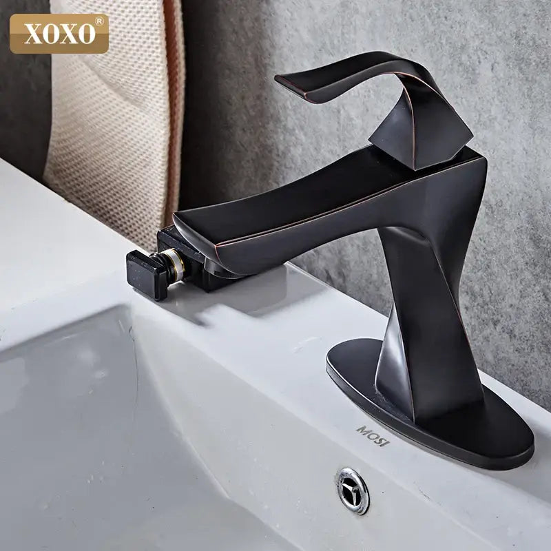 Modern matte black decorbites contemporary brass basin faucet with angular design for bathroom mixer use