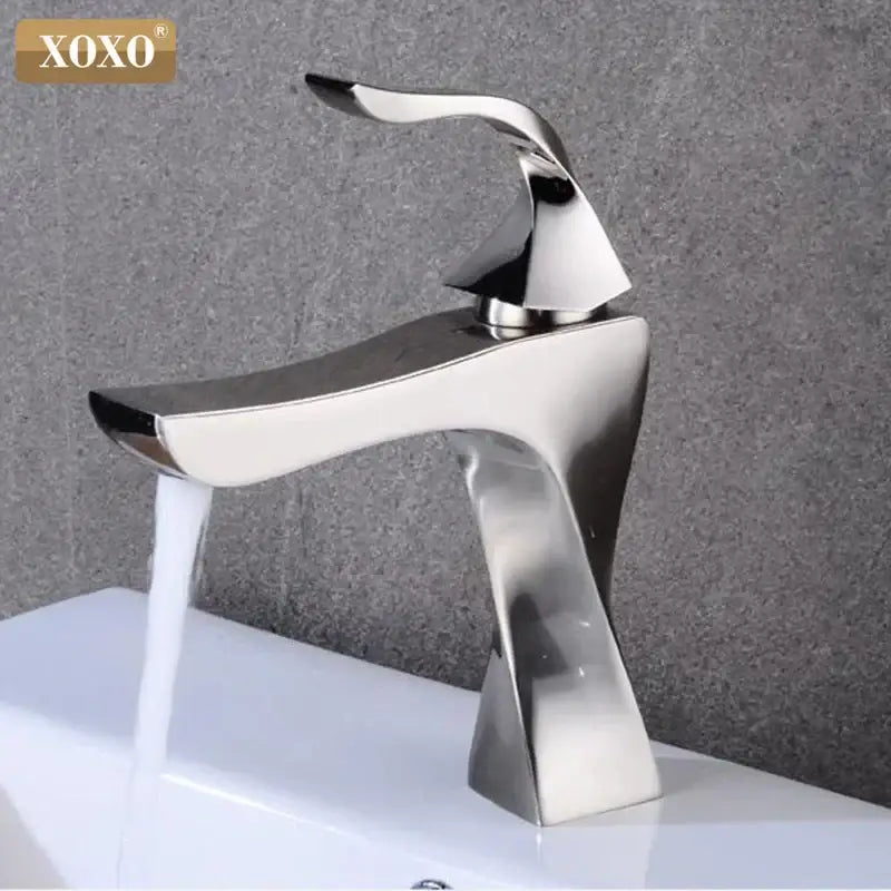 Shiny chrome-finished xoxo brand modern basin faucet with sleek angular design for decorbites contemporary brass basin use