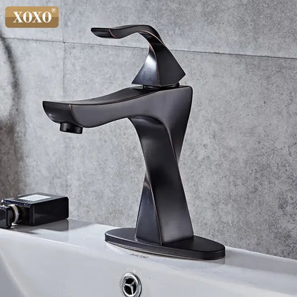 Modern matte black decorbites contemporary brass basin faucet with sleek angular contours for bathroom mixer use