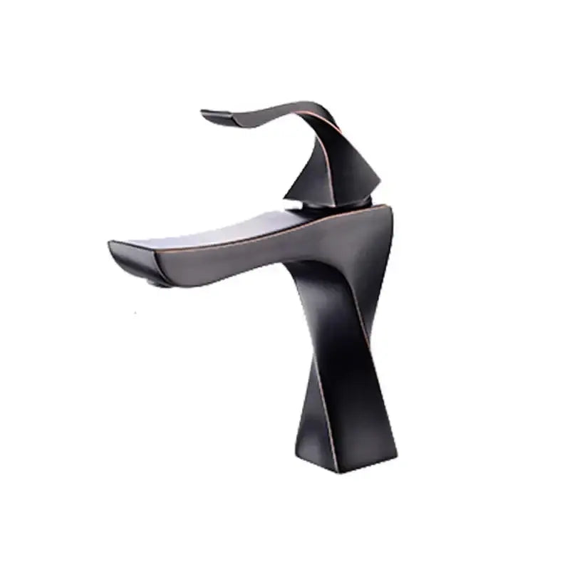 Modern matte black contemporary brass basin faucet with sleek angular design and single-handle control for bathroom use
