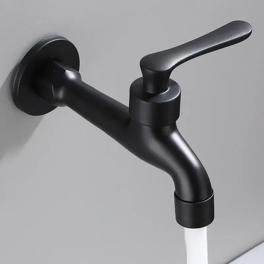 Modern matte black copper bathroom wall mounted faucet with sleek design and flowing water stream