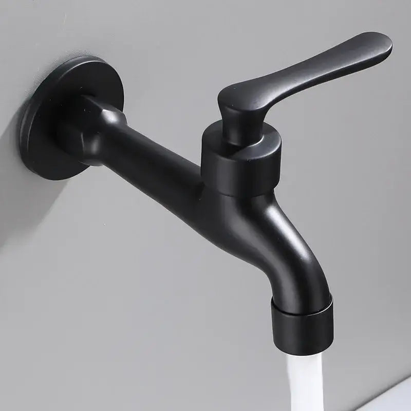 Modern matte black copper bathroom wall mounted faucet with sleek design and flowing water stream
