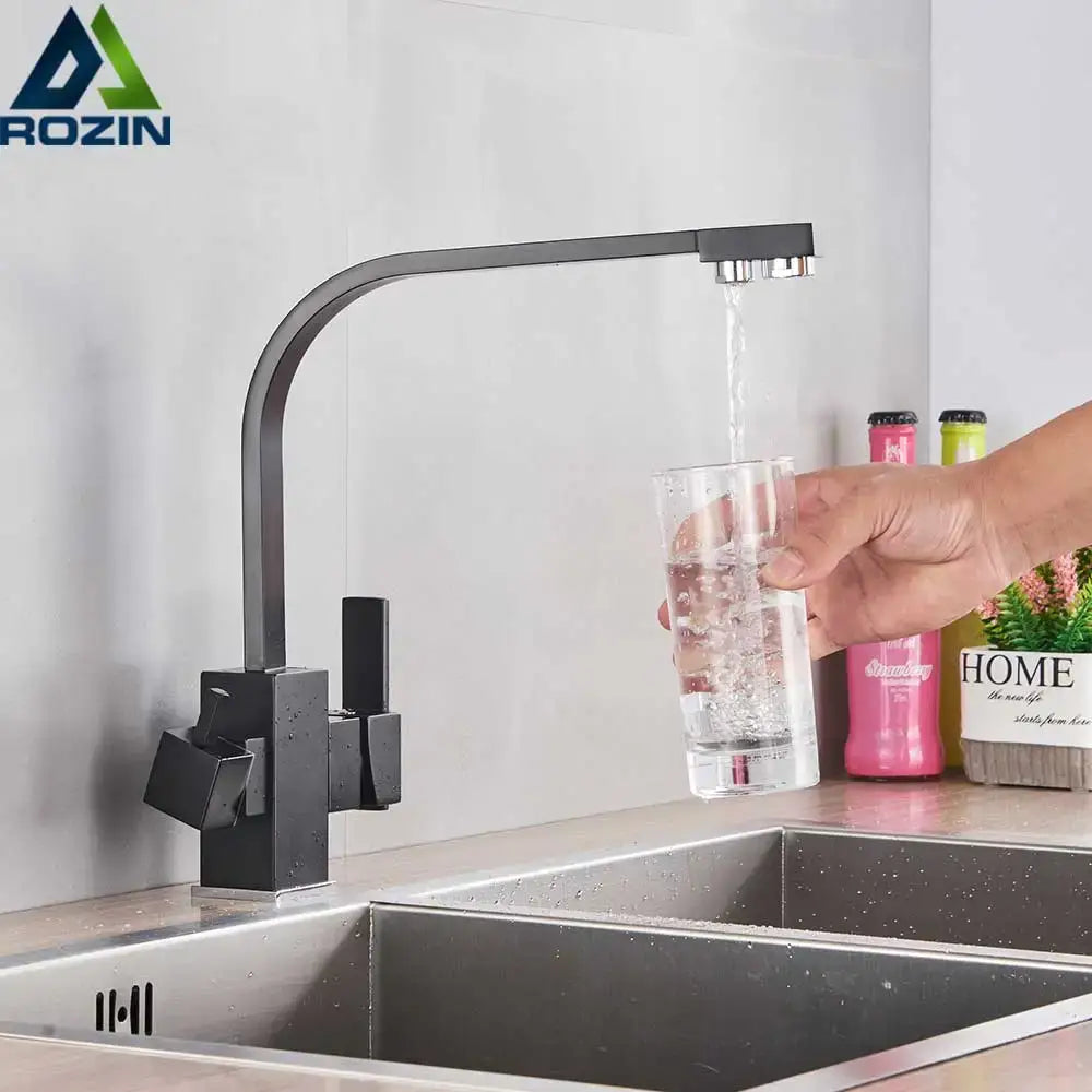Modern matte black curved dual handle kitchen faucet in black matte finish ideal for decorbites beige purity kitchen
