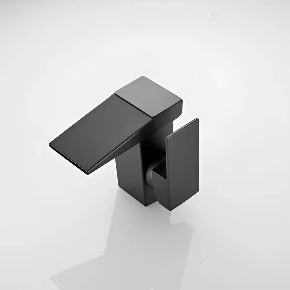 Modern matte black digital display basin faucet with angular geometric design and decorbites digital display for bathroom use