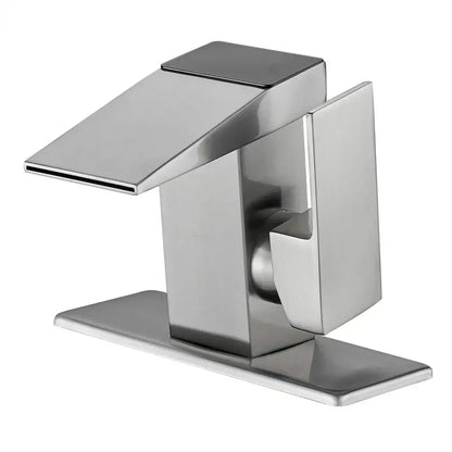 Modern matte black digital display basin faucet with a brushed stainless steel waterfall spout and decorbites digital display temperature monitor