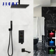 Modern matte black digital shower faucet with jieai rainfall system led lighting and digital temperature display