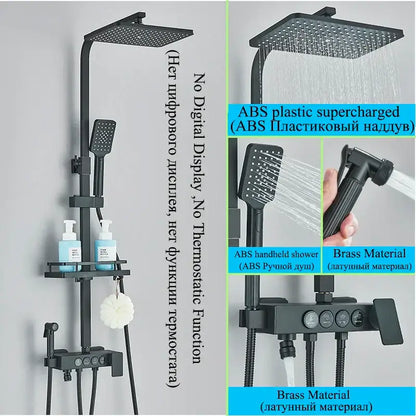 Modern matte black shower faucet set with abs plastic and brass rainhead handheld and adjustable spray nozzle