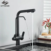 Modern matte black dual handle waterfilter kitchen faucet with sleek design and decorbites dual handle controls for hot and cold water