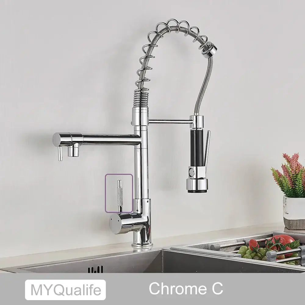 Modern matte black dual spout kitchen sink faucet with chrome finish flexible coiled hose and black spray head decorbites dual spout
