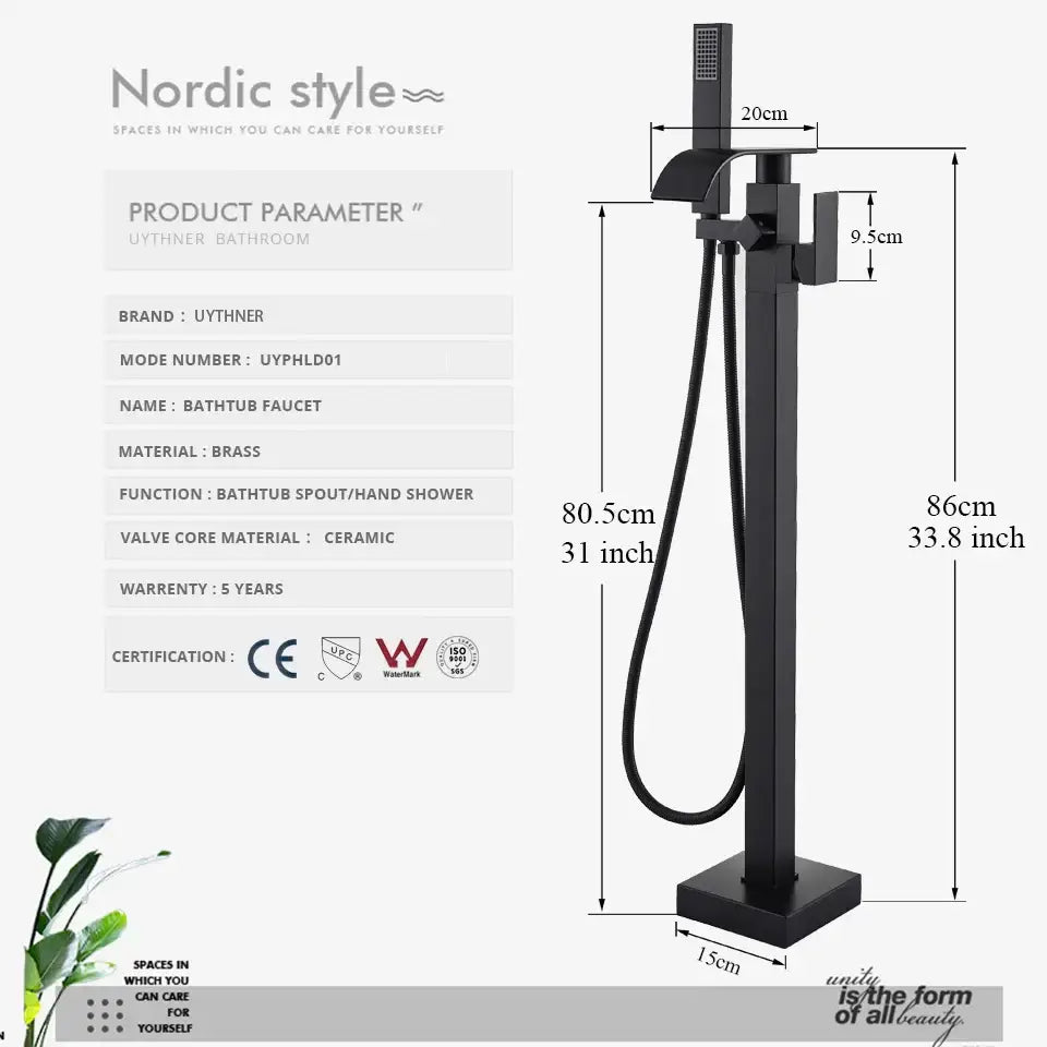 Modern matte black floor mounted bathtub faucet with sleek nordic design and integrated hand shower decorbites black floor mount