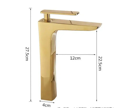 Gold-colored decorbites basin faucet with modern matte black and gold finish for sleek bathroom decor