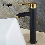 Modern matte black and gold single handle wash basin faucet with tall design for decorbites black single handle mixer