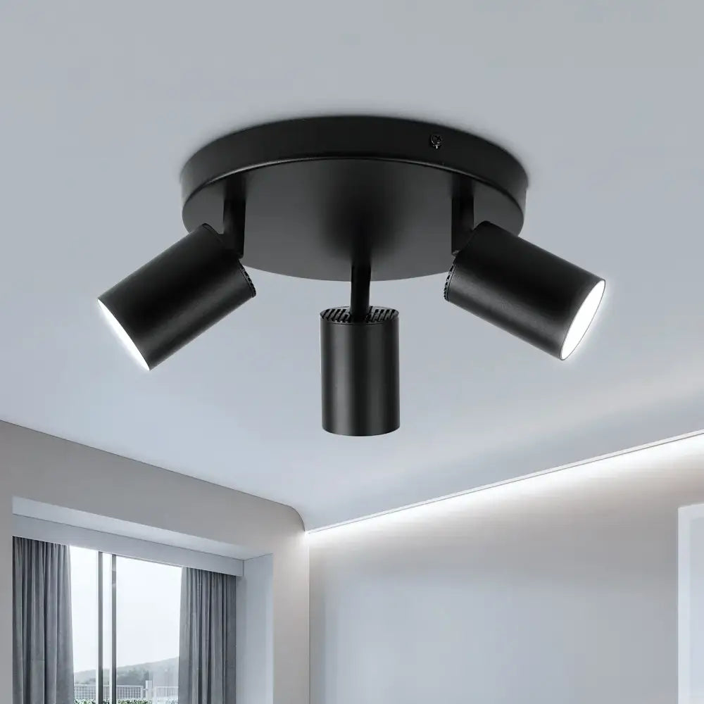 Modern matte black gu10 led ceiling light with three adjustable heads for dining room decorbites gu10 led fixture