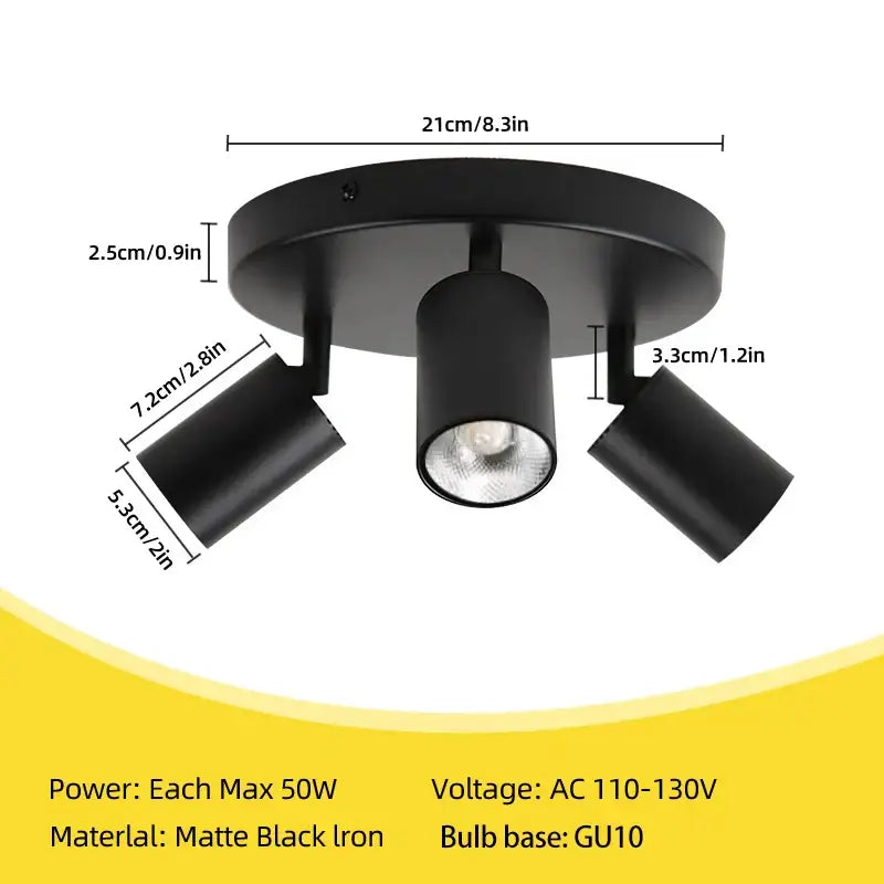 Matte black iron ceiling light with three adjustable heads for modern dining room decorbites gu10 led ceiling use